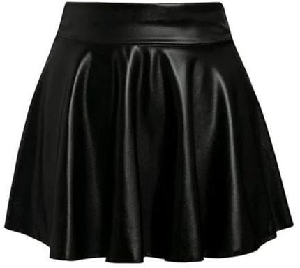 Faltenrock Damen Kurz Rock mit High Waist Faux Lederrock PU Minirock Klassisch Sexy Lederoptik Rock schwarz Festival Karneval-Rave-Outfit für Frauen Mädchen