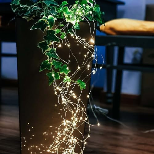 hellum Girlande Weihnachten beleuchtet 5m mit 196 warmweißen LED für außen, LED Girlande Weihnachten 5m mit Timer und Trafo, Balkon Beleuchtung 12 Stränge, Zuleitung 2m <59lm 152845