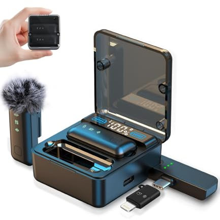 Mini Wireless Lavalier Mikrofon für iPhone/iPad/Android Handy/PC, Live-Streaming-Mikrofon mit 20.1 m/20M Übertragung, Rauschunterdrückung, Nachhall, Ansteckmikrofone mit Lightning/USB-C Plug-Play