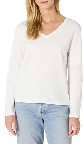 Amazon Essentials Women's 100% Cotton Regular-Fit Long-Sleeve T-Shirt, White, L