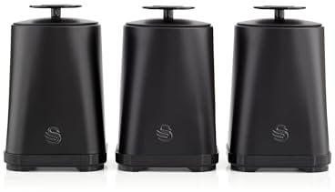 Swan SWKA18521BLKN Stealth Set of 3 Storage Canisters for Coffee/Sugar/Tea & Other Loose Ingredients, Airtight Lids, 1.3L, Black