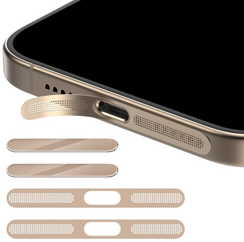 Xunzii Pack of 2 Dustproof Mesh Stickers + 2 Camera Control Buttons Protector for iPhone 16/16 Pro/16 Plus/16 Pro Max, Protection for Speakers, 9H Anti-Scratch Button Films, Desert Titanium