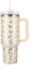 40oz Thermobecher mit Strohhalm und Henkel,1180 ML Doppelwandiger Edelstahl Heiße Kalte Getränke Vakuum Trinkbecher, Kaffeebecher für Zuhause Reisen (Leopardenmuster beige, Milliliter, 1180ml)