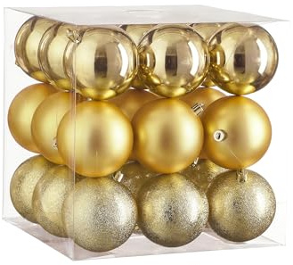 LAALU Weihnachtsbaumschmuck-Set | 27-teilig | Christbaumkugeln Gold Mix | Ø 8 cm | Kunststoff