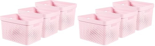 Curver Infinity Dots Set of 3 100% Recycled Large Storage Baskets 17 Litres - Pink (Pack of 2)