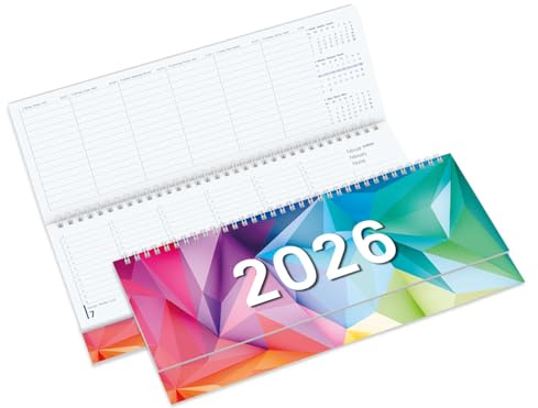 Timr Tischkalender 2026 quer - Wochenkalender querformat - Tischquerkalender 1 Woche auf 2 Seiten D - GB - F I Kalender Motiv Bunt I tr362