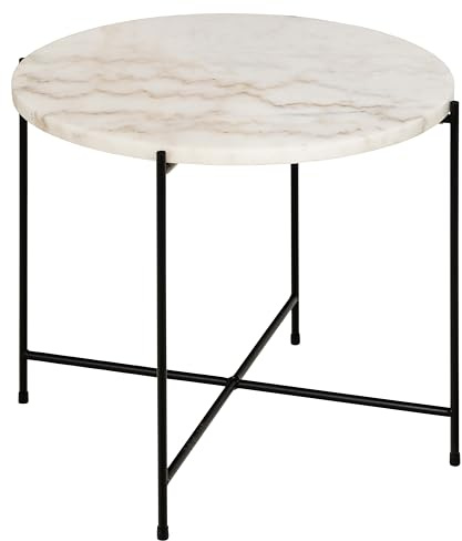 AC Design Furniture Agnar rund Ecktisch, Tischplatte Weiss Guangxi poliert Marmor, Gestell matt schwarz rau pulverbeschichtet Stahl, Ø52x40 cm