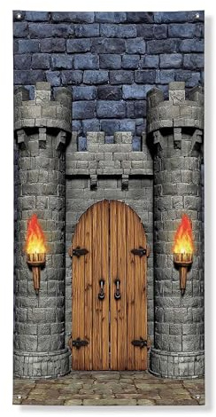 Mittelalterliche Schloss-Türabdeckung, Banner, dekorativ, Fantasie-Steinwand-Design, Haustürdekoration, für drinnen und draußen, Themenpartyzubehör, 91,4 x 183,9 cm