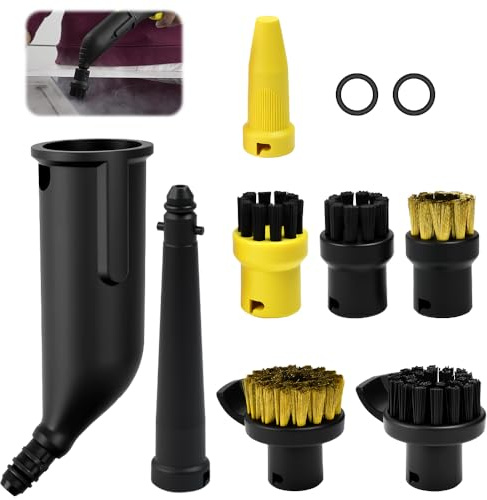 Zuxbolf Dampfreiniger Zubehör für Kärcher SC1 SC2 SC3 SC4 SC5 10-teiliges Set Handdüse Ersatzteile mit Verlängerter Düse Gebogener Düse Fugendüse Ersatzteile Rundbürsten Dichtungen für Küche Bad Boden
