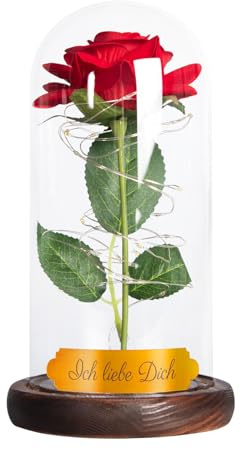 Rote Ewige Rose im Glas mit Gravur | Jahrestag Geschenk Geburtstag Geburtstagsgeschenk Freundin Frau | Hochzeitstag Geschenkidee als Liebesbeweis | Ich Liebe Dich | Überraschung Weihnachten