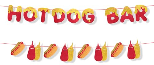 Hotdog-Bar-Banner, Wurst-Party-Dekorationen Hot-Dog-Bar-Party-Zubehör Fast-Food-Dekorationen für Familienfeiern Picknick-Grill-Dekorationszubehör