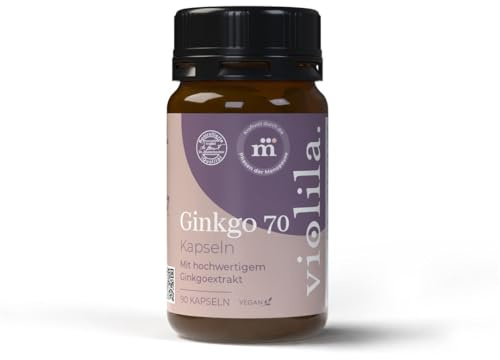 violila Ginkgo Kapseln mit 70 mg Ginkgo biloba Trockenextrakt | Standardisiert auf Flavonglycoside & Terpenlactone | Pflanzlich & vegan | Für geistige Klarheit & Durchblutung | 90 Kapseln