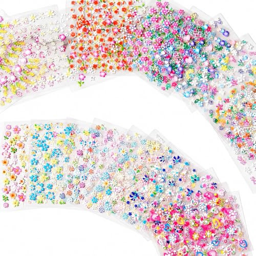 JRYXDS 3D Nagelsticker 30 Blatt Nagelsticker Selbstklebend Blumen Blumenherzform Nageldesign Nail Sticker Nageldesign Zubehör Nagelaufkleber für DIY Dekorationen, Maniküre, Handyhüllen
