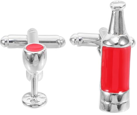 ibasenice Boutons de Manchette en Alliage, Forme Bouteille et Verre à Vin, Finition Polie Brillante, 1 Paire, Accessoire Élégant pour Chemises Hommes et Femmes, Mariage et Tenue Formelle