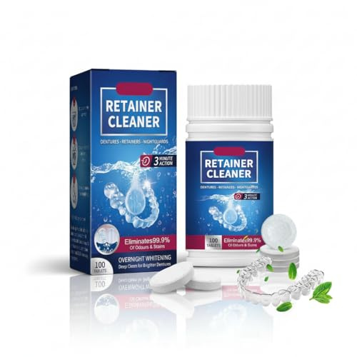 Retainer Pastiglie Detergenti, 100 compresse,pulizia bite, Pulizia dentiere, compresse apparecchi ortodontici,Pastiglie Apparecchi Ortodontici