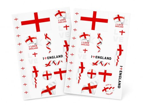 eBoutik - Multi Pack England Flag Temporary Tattoos, St George Cross Face & Body Stickers for World Cup 2026, Football & Rugby Fan Party Accessories