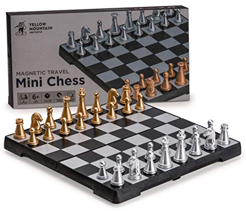 Yellow Mountain Imports Magnetisches Reiseschach-Set (16,2 Zentimeter) - Kompaktes, Tragbares, Pädagogisches Brettspiel