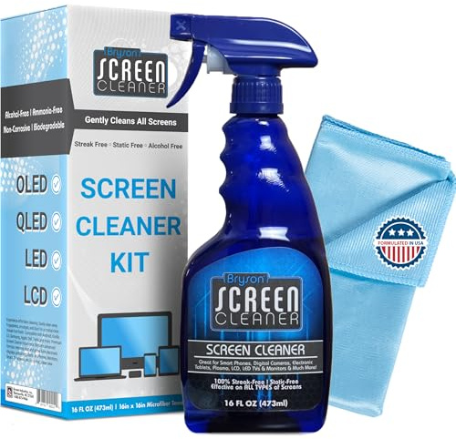 Bryson Screen Cleaner Spray and Wipe Kit - Safe for LED, LCD, OLED, Smart TV, Monitor, Laptop, Computer, Car Display - 16oz with Microfiber Cloth