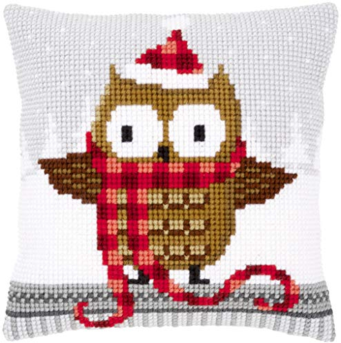VERVACO Kreuzstich Stickpackungen Kissen Stickerei Set Anfänger Vorgedruckt Eule mit Hut DIY Set Kreativ Set Für Erwachsene Dekoratives Kissen ca. 40 x 40 cm Bastelset Handwerker Haus Dekoration