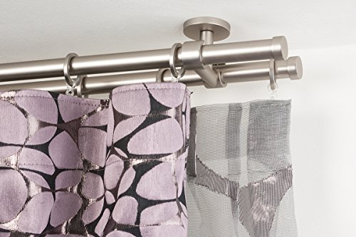InCasa Doppelte Gardinenstange Ø 20 mm, Länge: 300 cm, gebürsteter Edelstahl – komplett