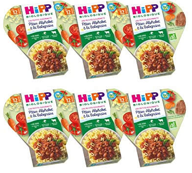 HiPP - Les Petits Gourmets - Pâtes Alphabet à la Bolognaise dès 12 Mois - Assiettes - 6x230 g