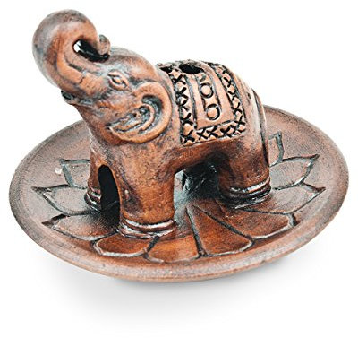 Räucherstäbchenhalter Räucherhalter Elefant auf Lotusblume, handgefertigter Stäbchenhalter aus Ton, Ø 8 cm, Halter zum Räuchern von Räucherstäbchen und Kohle