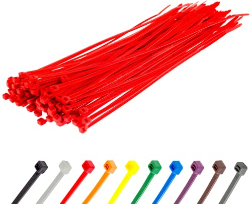 Gocableties 100 Pezzi Fascette Plastica, Rosso, 300 mm x 4,8 mm, fascette elettricista universali