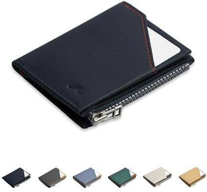 ROIK Geldbörse Klein Herren Blau – Kreditkartenetui Leder mit RFID Schutz – Slim Wallet Herren – 9 Karten Mini Portmonee für Herren – Kompakte Ledergeldbörse für Männer – Zip Coin Blue Navy