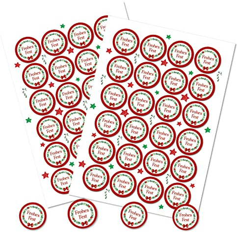 Logbuch-Verlag 48 weihnachtliche Aufkleber Sticker Geschenketiketten Weihnachtsetiketten Text Frohes Fest Weihnachten selbstklebend Geschenke Verpackung