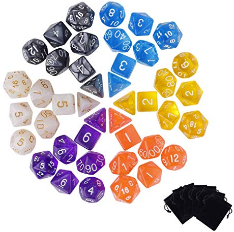 Dadi 42 Pezzi Poliedrici Dadi da Gioco per Rpg Dungeons e Dragons Pathfinder Gioco da Tavolo with 6 Velluto Borse