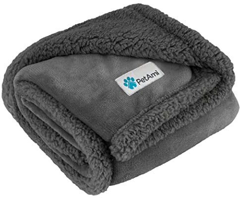 PetAmi wasserdichte Hundedecke für Bett, XL Hund Haustier Decke Couchbezug Schutz, Sherpa Fleece Auslaufsichere Bettdecke für Kiste Zwinger Sofa Möbel Protector, Reversible Soft Plush 80x60 Grey Grey
