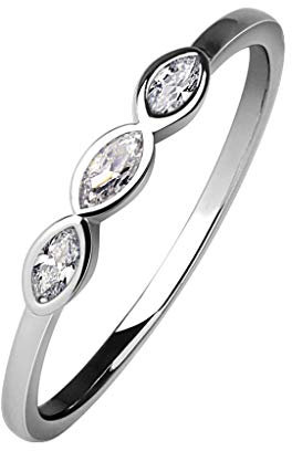 eeddoo® Damen Finger-Ring aus Edelstahl mit Kristall Trio (59 (18.8))