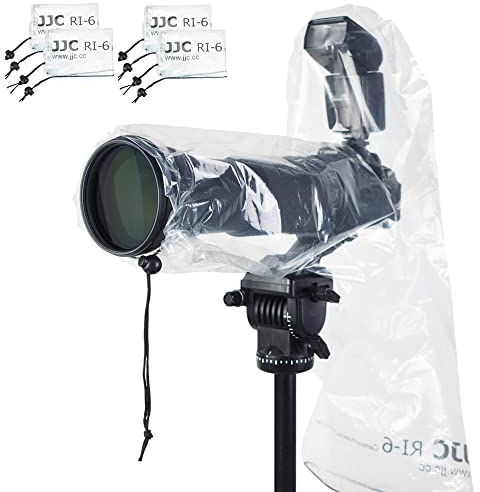 JJC 4 Pieces Camera Rain Cover Protector for Canon Nikon Sony Cameras with Lens & Flash up to 35x17.5cm / 14''x7'' (L*W), Transparent Camera Rain Coat Rain Sleeve