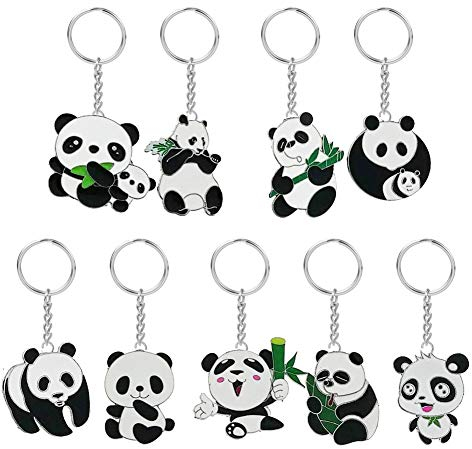 PDTXCLS LaMure 9 Stück niedliche Cartoon-Metall-Panda-Themen-Schlüsselanhänger zum Aufhängen Dekoration Ornament Souvenirs Geschenktüte Schlüsseldekoration, schwarz / weiß, S