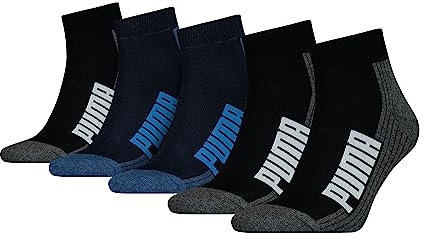 Puma Quarter Chaussettes, Bleu/Noir, 39/42 (Lot de 5) Unisexe