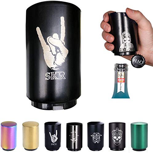 Stainless Steel Bottle Opener - Magnetic Push Opener for Weak Hands, Beer Lovers & Kitchen Gadgets - Gifts for Men, Dad, Christmas
