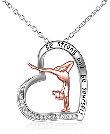 YFN Gymnastik Halskette 925 Sterling Silber Gymnastik Herzförmiger Anhänger Schmuck Geschenke für Damen Tochter