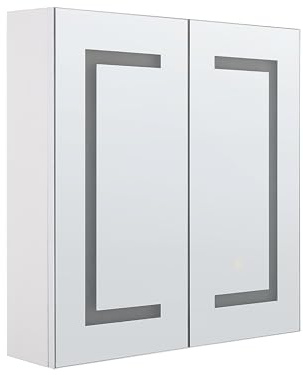 Beliani Moderner Bad-Spiegelschrank 60x60 cm 2 türig mit LED Beleuchtung weiß Mazarredo