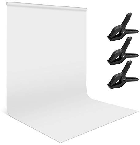 Andoer Photography Backdrop White Screen Curtain with 3 Clamps 2 * 3m/7 * 10ft Background Washable Ironable Anti-Wrinkle Polyester for Portrait Product Photo Studio Shooting Video Filming