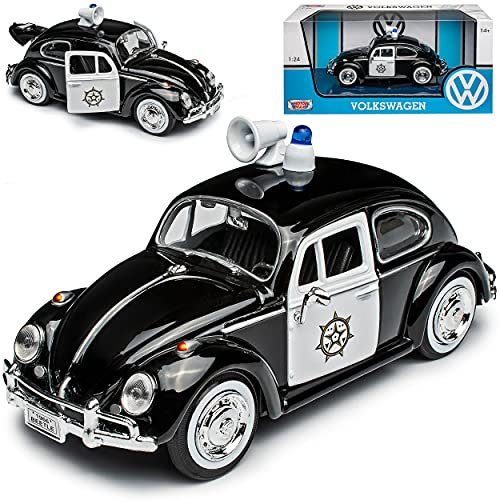 Motormax Volkwagen Käfer 1300 Coupe Polizei Schwarz Weiss 1961-1974 1/24 Modell Auto