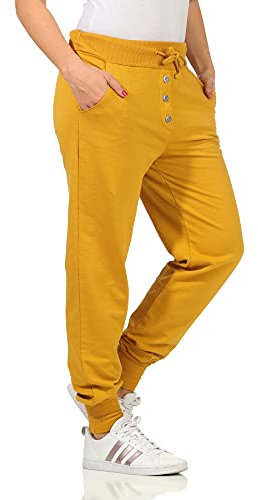 CLEOSTYLE Damen Jogginhose im Boyfriend-Style Sweatpants für Freizeit Sport und Fitness 1112 (36-40, Gelb)