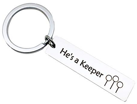 AMDXD Porte Clef Moto, Porte-Clés Acier Inoxydable Plaque Militaire Gravure He's a Keeper 40x10mm, Argent, 1 X 4CM