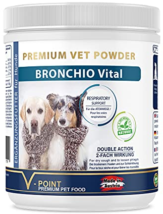 V-POINT BRONCHIO Vital für Hunde bei Husten und Beschwerden der Atemwege Premium Kräuterpulver mit sehr hohem Vitamin- und Mineralstoffgehalt (200 g)