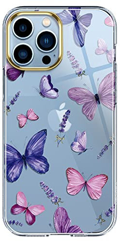 luolnh Compatible with iPhone 13 Pro Case with Flower,for Girly Women,Shockproof Clear Floral Pattern Hard Back Cover for iPhone 13 Pro 6.1 inch 2021-Butterfly