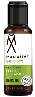 Bartöl für Männer von Man Alive 99% natürliche Hautpflege 50ml mit Haferflocken, Arganöl, Jojobaöl und Mandelöl, Geschenke für Männer macht Gesichtshaare Herren Geschenke Geburtstagsgeschenke für ihn