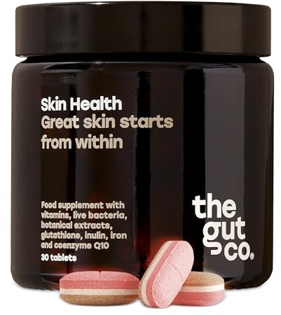 The Gut Co Skin Health Supplements with Glutathione, Vitamin C, & CoQ10, Multi-Layer Antioxidant Supplement with Prebiotics and Probiotics for Gut Health, 30 Tablets