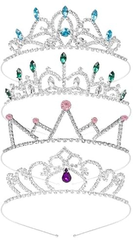 4er-Pack Mädchen-Stirnband, Haarband, Tiara, Kristall-Strasssteine, leicht, Kronprinzessin, Hochzeitsfeier, Brautjungfer, Geburtstagsfeier für kleine Mädchen, Kinder, Kinder