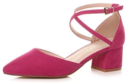 AJVANI Womens Ladies mid Block Heel Cross Strap Evening Mary Jane Court Shoes Size 5 38