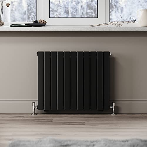 ELEGANT 600 x 748 mm Black Horizontal Radiator Double Flat Panel Radiator Column Designer Modern Central Heating Rad for Bathroom/Kitchen/Living Room