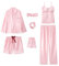 Jamron Damen 7PCS Satin Pyjama Set Frühling Sommer Herbst Tops & Kurze Hose Nachtwäsche SN07655 Rosa M